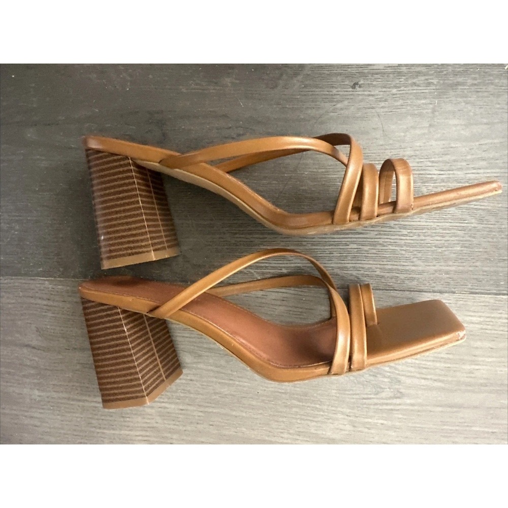 Princess Polly Womens Tan Brown Block Heels Dress Strappy Sandal Shoe Sz 10‎